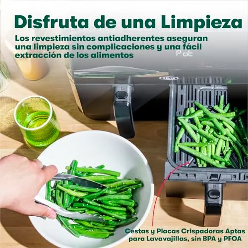 BELLA ▫️ Bela fritadeira de ar quente de 8 L, com cesto duplo e ecrã tátil, 8 opções de cozedura, temperatura regulável, desligamento automático, tabuleiros antiaderentes, 1700 W, cor preta 6