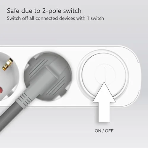 ELRO ▫️ ES305 - Extensão com 5 tomadas, cabo de 1,5 m e interruptor, 5 tomadas + USB + USB-C, proteção para crianças, tomada Schuko, máx. 3680 W, certificado TÜV 5