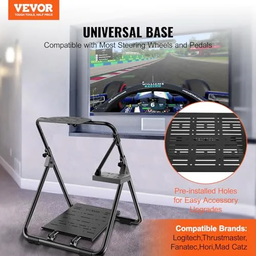 VEVOR ▫️ Suporte dobrável para volante de corrida, base universal ajustável em altura, compatível com volantes para pedais de corrida Logitech e Thrustmaster, estrutura em aço Q235A, ângulo do pedal de 0°/40° 2