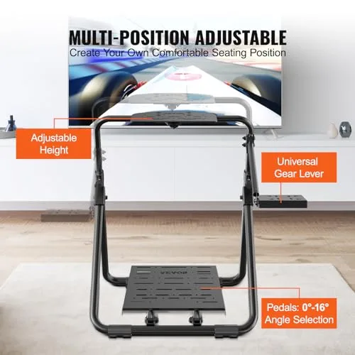VEVOR ▫️ Suporte dobrável para volante de corrida, base universal ajustável em altura, compatível com volantes para pedais de corrida Logitech e Thrustmaster, estrutura em aço Q235A, ângulo do pedal de 0°/40° 4