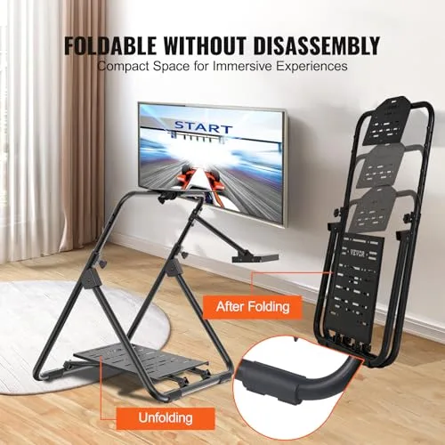 VEVOR ▫️ Suporte dobrável para volante de corrida, base universal ajustável em altura, compatível com volantes para pedais de corrida Logitech e Thrustmaster, estrutura em aço Q235A, ângulo do pedal de 0°/40° 6