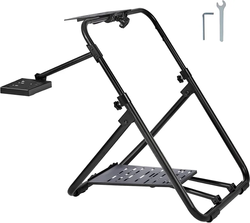 VEVOR ▫️ Suporte dobrável para volante de corrida, base universal ajustável em altura, compatível com volantes para pedais de corrida Logitech e Thrustmaster, estrutura em aço Q235A, ângulo do pedal de 0°/40°