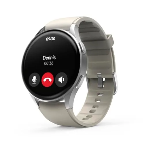 Hama ▫️ Smartwatch 8900 (Relógio inteligente, com GPS, ecrã tátil AMOLED, relógio desportivo, permite fazer chamadas em modo mãos-livres) Cor prateada e bege. 3