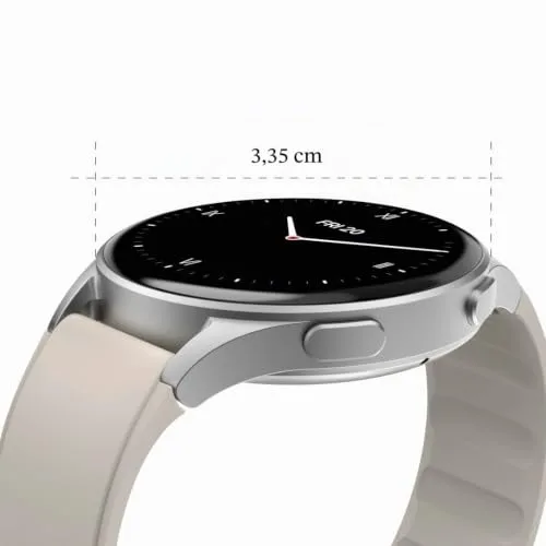 Hama ▫️ Smartwatch 8900 (Relógio inteligente, com GPS, ecrã tátil AMOLED, relógio desportivo, permite fazer chamadas em modo mãos-livres) Cor prateada e bege. 5