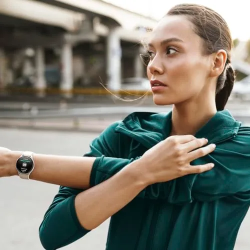 Hama ▫️ Smartwatch 8900 (Relógio inteligente, com GPS, ecrã tátil AMOLED, relógio desportivo, permite fazer chamadas em modo mãos-livres) Cor prateada e bege. 6