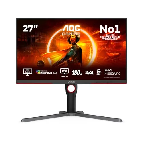 AOC ▫️ Gaming Q27G3XMN, Monitor QHD de 27 polegadas, plano, Mini LED, 180 Hz, 1 ms (GTG), HDR1000, ajustável, G-Menu (IPS, 2560 x 1440, 700 cd/m, HDMI 2.0 / DP 1.4) 2