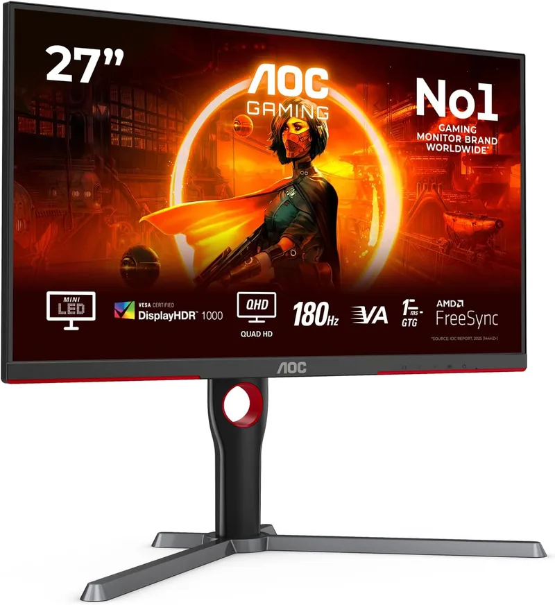 AOC ▫️ Gaming Q27G3XMN, Monitor QHD de 27 polegadas, plano, Mini LED, 180 Hz, 1 ms (GTG), HDR1000, ajustável, G-Menu (IPS, 2560 x 1440, 700 cd/m, HDMI 2.0 / DP 1.4)