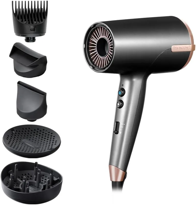 Remington ▫️ Secador de cabelo Professional ONE, sensor Thermacare para proteger o cabelo, iónico, 8 regulações, 4 acessórios, redutor de frisado, saco de arrumação, D6078