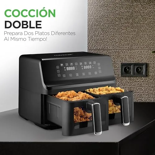 NutriChef ▫️ Fritadeira de Ar Quente de 8,3 L com Cesto Duplo e 9 Modos, Tamanho Familiar 2