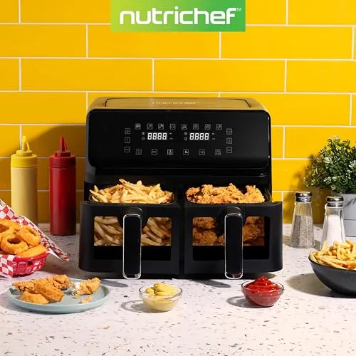 NutriChef ▫️ Fritadeira de Ar Quente de 8,3 L com Cesto Duplo e 9 Modos, Tamanho Familiar 5
