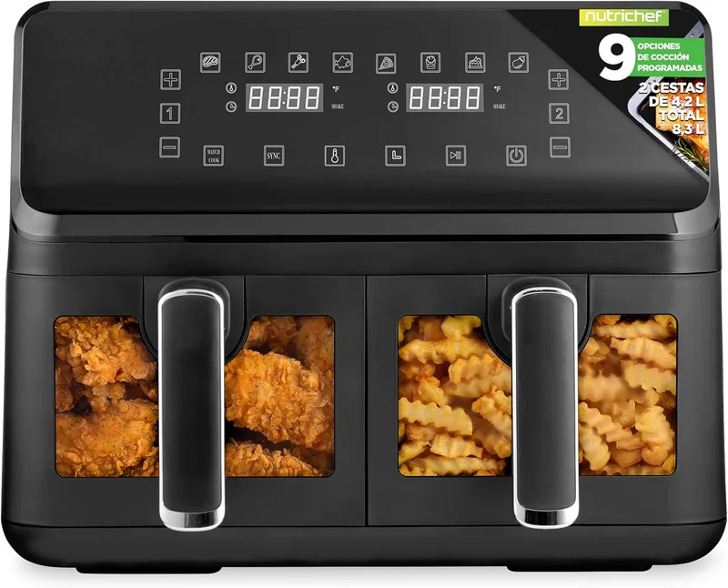 NutriChef ▫️ Fritadeira de Ar Quente de 8,3 L com Cesto Duplo e 9 Modos, Tamanho Familiar