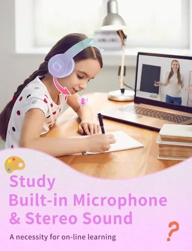 Xunpuls ▫️ Auscultadores Bluetooth para crianças com microfone, auscultadores sem fios para meninas, som estéreo, orelhas de gato com luz LED, auscultadores para telemóvel e tablet, para presente de aniversário, crianças, meninas e adultos 3