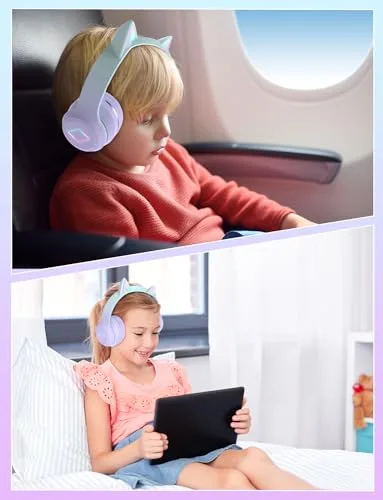 Xunpuls ▫️ Auscultadores Bluetooth para crianças com microfone, auscultadores sem fios para meninas, som estéreo, orelhas de gato com luz LED, auscultadores para telemóvel e tablet, para presente de aniversário, crianças, meninas e adultos 7