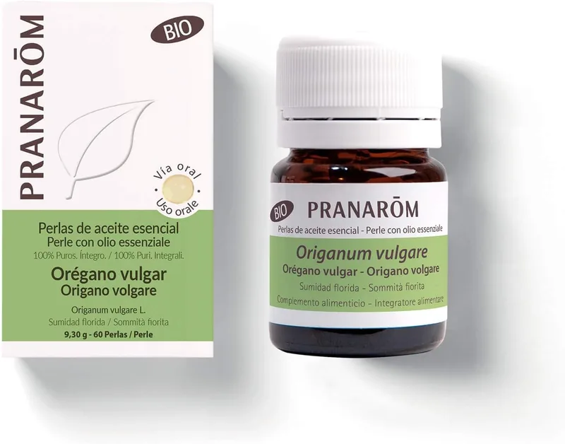 PRANAROM ▫️ Oregano Pearls Bio - Óleo Essencial Puro TEQA - Mini Cápsulas Digestão e Bem-Estar Geral - 60 Cápsulas Fáceis de Engolir