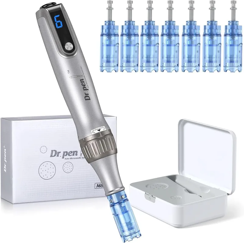 Bestauty ▫️ Caneta de microagulhamento Dr.pen Ultima M8S, caneta de microagulhamento Dr.pen autêntica com 7 cartuchos, 6 velocidades, profundidade ajustável de 0 a 2,5 mm, microagulhamento sem fios para o rosto e estimulação do crescimento da barba