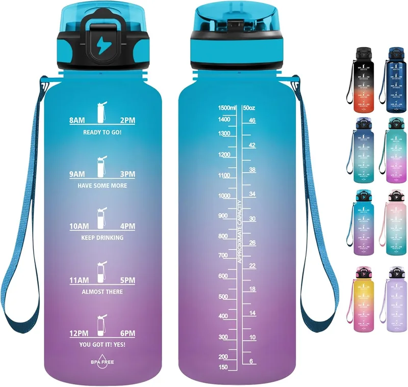 Grsta ▫️ Garrafa de água - 1500 ml - Garrafa de água desportiva, garrafa de água para o ginásio, à prova de fugas e sem BPA, com palhinha, para acampamento, ciclismo e escola
