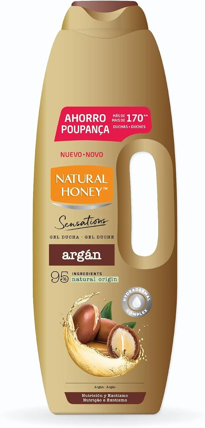 Natural Honey ▫️ Gel de Banho com Extrato de Argão Nutritivo e Reafirmante, com Hydradermal Complex para uma pele sedosa e hidratada, ingredientes de origem natural, linha Sensations, 1350 ml