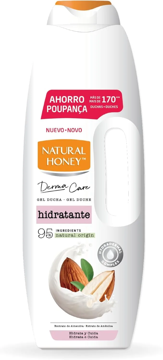 Natural Honey ▫️ Gel de Duche Hidratante com Extrato de Amêndoa e Complexo Hidradérmico, Hidratação Intensa e de Longa Duração para uma Pele Suave, Fresca e Protegida, Linha Derma Care, 1350 ml