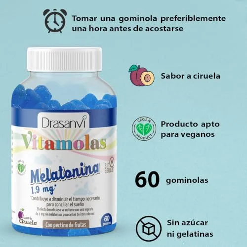 Drasanvi ▫️ Gomas de melatonina embalagem de 2 x 60 unidades, sabor ameixa 2