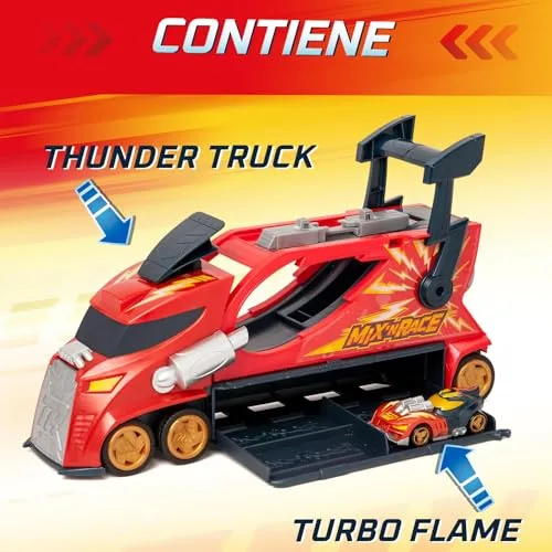 T-Racers ▫️ Mix ´N Race Thunder Truck – Camião lançador com 3 funções num só. Inclui 1 veículo T-Racer Mix ´N Race exclusivo, área para montar veículos, mecanismo de lançamento e espaço para 7 carros 2