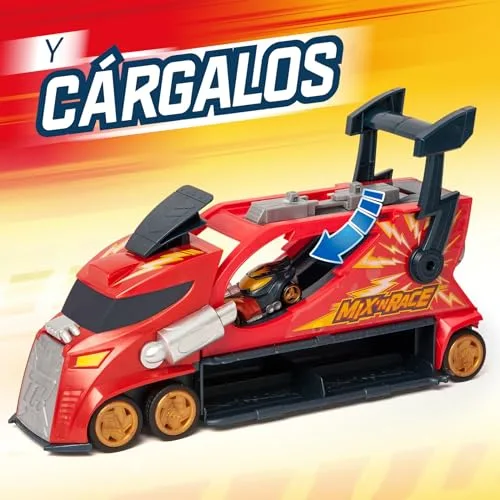 T-Racers ▫️ Mix ´N Race Thunder Truck – Camião lançador com 3 funções num só. Inclui 1 veículo T-Racer Mix ´N Race exclusivo, área para montar veículos, mecanismo de lançamento e espaço para 7 carros 6