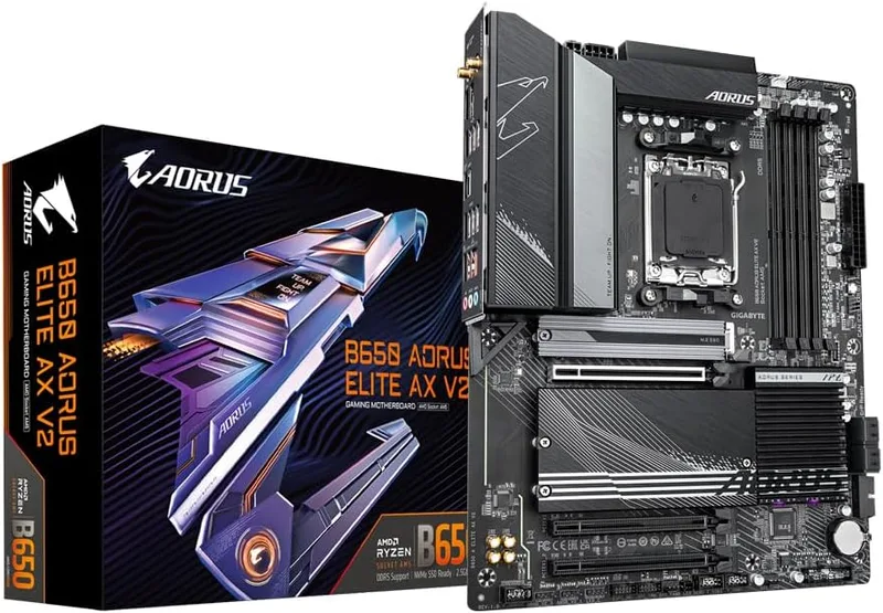 Gigabyte Technology ▫️ Placa-mãe GIGABYTE B650 AORUS Elite AX V2 - AMD Ryzen Série 9000, VRM de 12+2+2 fases, até 8000 MHz DDR5 (OC), 1xPCIe 5.0 + 2xPCIe 4.0 M.2, LAN 2,5 GbE, Wi-Fi 6E, USB 3.2 Gen 2