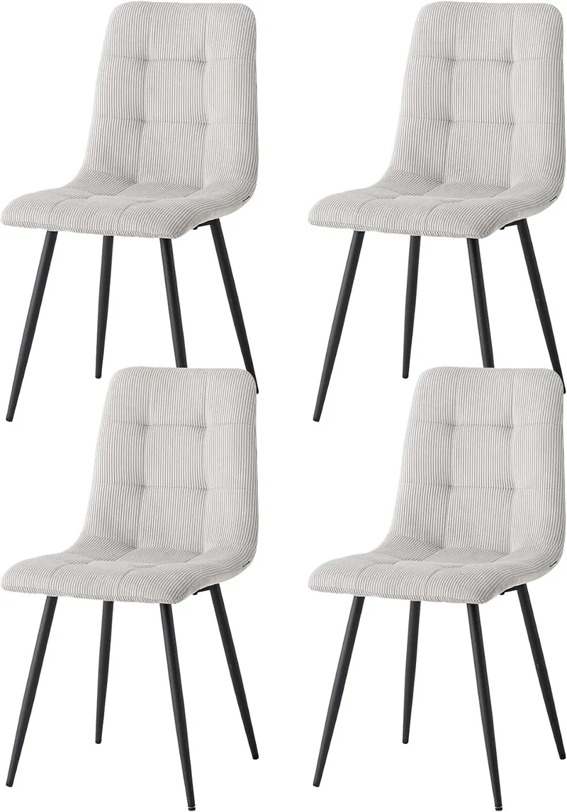 GrandCA HOME ▫️ Conjunto de 4 cadeiras de jantar GrandCA com assento estofado em veludo, cadeiras de cozinha modernas com pernas de metal, cinzento claro