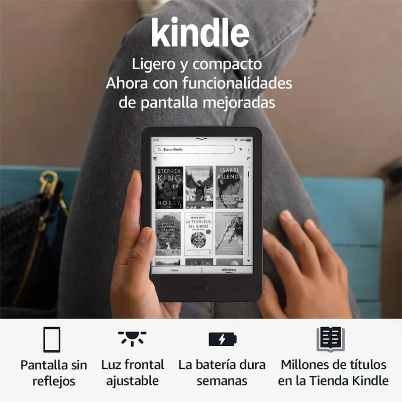 Amazon ▫️ Kindle (última geração) | o Kindle mais leve e compacto, com ecrã antirreflexo, mudança de página mais fluida e luz frontal ajustável | 16 GB | Sem publicidade | Preto