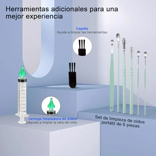EBUYFIRE ▫️ Kit sem fios para limpeza dos ouvidos, limpador de ouvidos com otoscópio com câmara HD, carregamento por USB, kit de limpeza visual dos ouvidos com 6 LED para cuidados em família 5