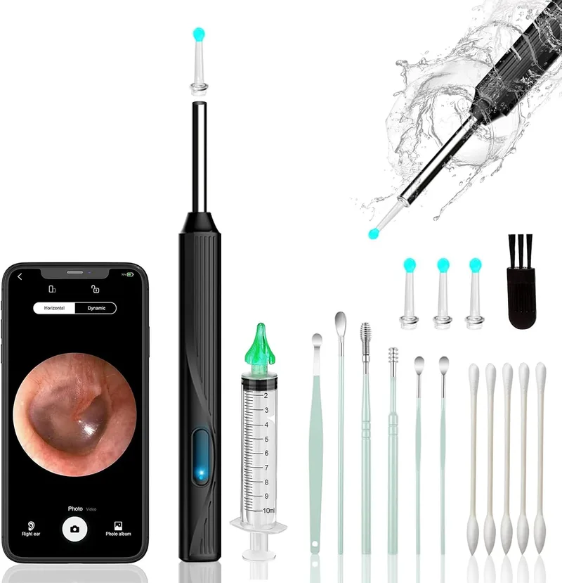 EBUYFIRE ▫️ Kit sem fios para limpeza dos ouvidos, limpador de ouvidos com otoscópio com câmara HD, carregamento por USB, kit de limpeza visual dos ouvidos com 6 LED para cuidados em família
