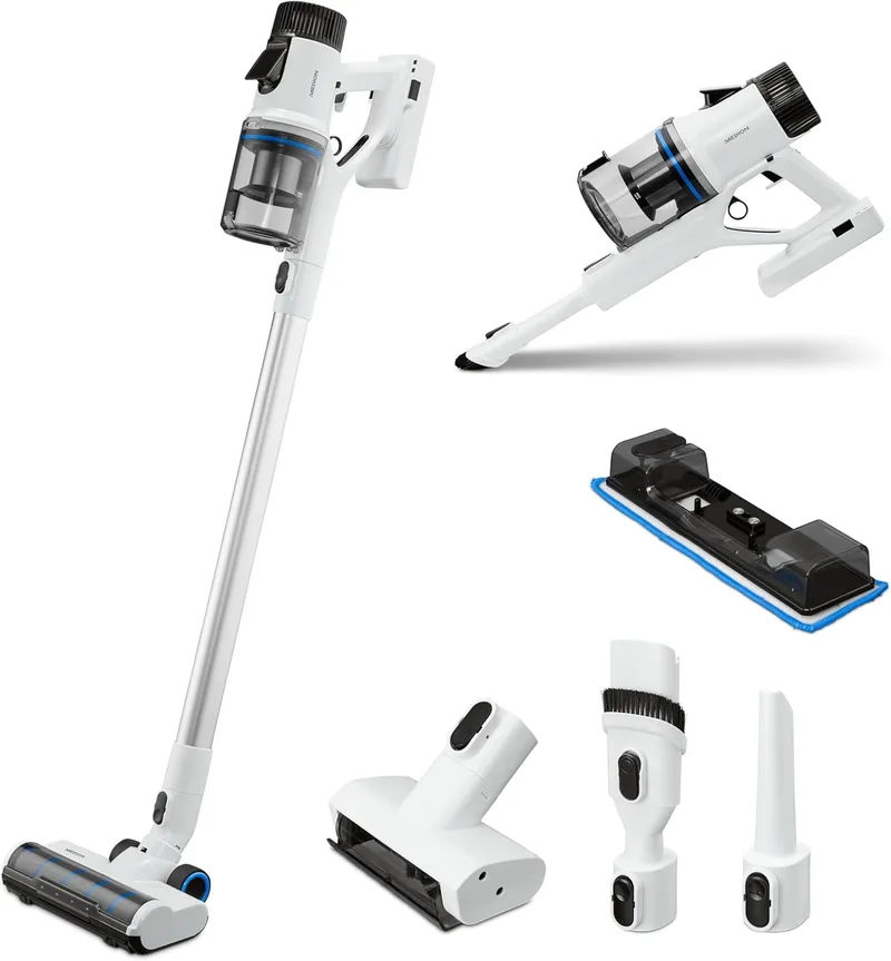 MEDION ▫️ P400W Aspirador de Vara com Função de Limpeza (sem fio, sem saco, tecnologia ciclónica, 400 Watt, aspirador de vara, aspirador de mão, bateria recarregável, sensor de pó)