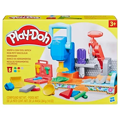 Play-Doh ▫️ Banco de Ferramentas – Conjunto de Artesanato com Massa de Modelar, com Carimbos, Ferramentas de Brincar e 5 Potes de Cores Diferentes, para Rapazes e Raparigas a partir dos 3 anos 2