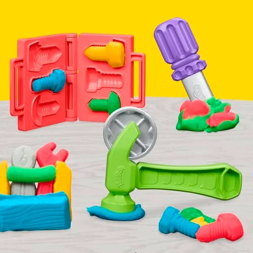 Play-Doh ▫️ Banco de Ferramentas – Conjunto de Artesanato com Massa de Modelar, com Carimbos, Ferramentas de Brincar e 5 Potes de Cores Diferentes, para Rapazes e Raparigas a partir dos 3 anos 5