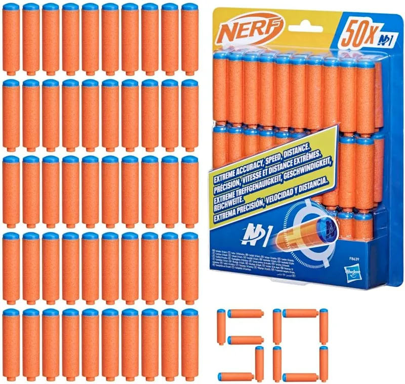 Nerf ▫️ N Series, Conjunto de 50 dardos de espuma N, laranja e azul, para lançadores brinquedo para meninos e meninas a partir dos 8 anos