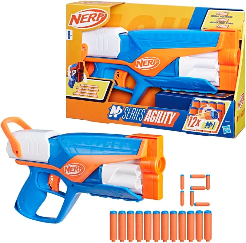 Nerf ▫️ Lançador Série N Agility com 12 dardos, tambor rotativo para 6 dardos, atividades ao ar livre, presente dos Reis Magos e do Pai Natal para meninos e meninas a partir dos 8 anos