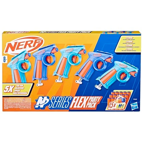 Nerf ▫️ Hasbro N Series, Flex Party Pack 5, Lançadores de dardos de espuma, 15 projéteis N1, Diversão e competição com amigos, Jogos de estratégia, Gatilho de precisão, Jogos para festas 2