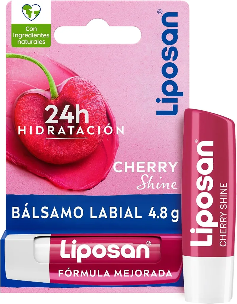 Liposan ▫️ Cherry Shine (1 x 4,8 g), bálsamo labial com aroma a cereja, bálsamo labial com cor, bálsamo labial hidratante para uns lábios bonitos, macios e sumarentos