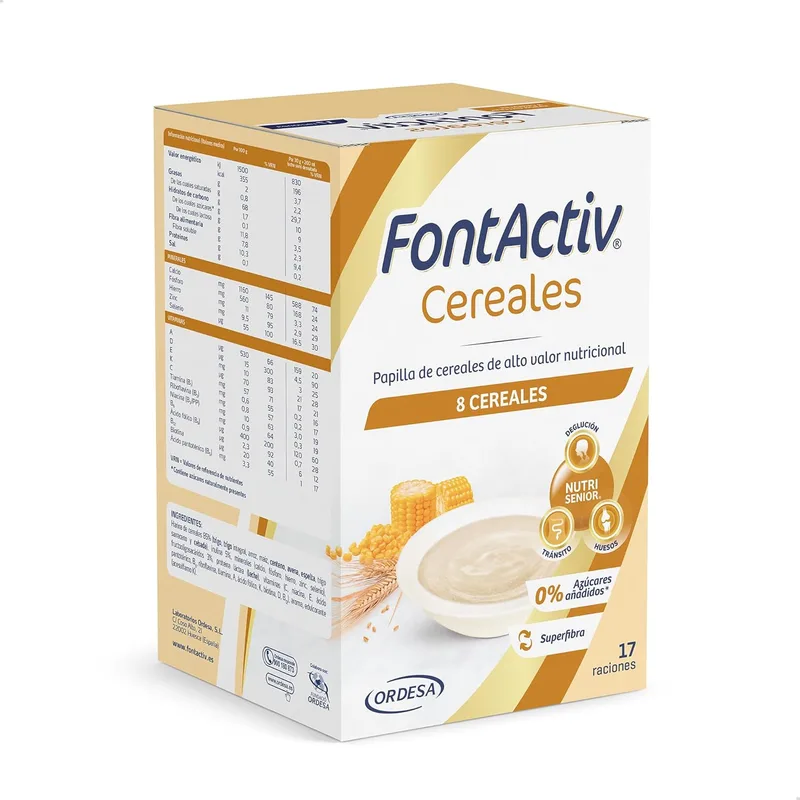 FONTACTIV ▫️ 8 Cereais | 500g | Papas de cereais de ótimo valor nutritivo para adultos e seniores com arroz, aveia, milho e outros