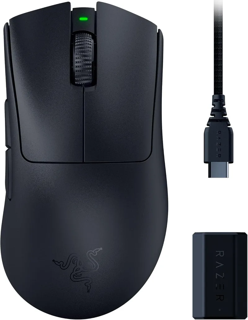 Razer DeathAdder V3 Pro HyperPolling Wireless Dongle - Rato ultraleve para desportos desportivos com uma excelente taxa de interrogação sem fios de 8K Hz (63 g, sensor ótico Focus Pro de 30k DPI) Preto