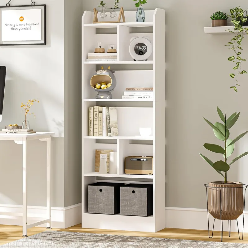 Hzuaneri ▫️ Estante de 6 níveis, 24 x 60 x 170 cm, estante de livros, estante de exposição branca para escritório, sala de estar, branca BC11103X
