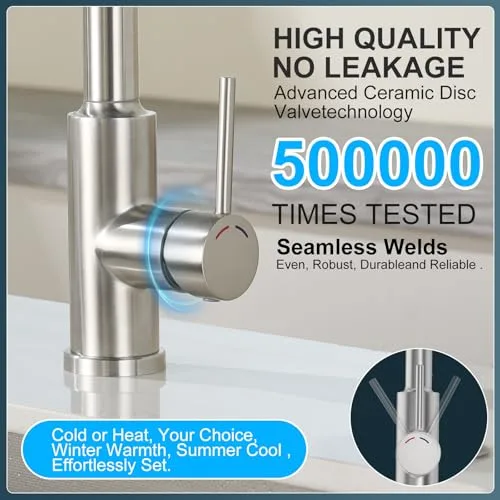 SREWOHS PRO ▫️ Torneira de cozinha extraível - Torneiras para lava-loiça com bico giratório de 360°, 4 modos, monocomando, aço inoxidável, cabeça de duche em ABS, arco alto, para lava-loiça de cozinha com 1 orifício 5