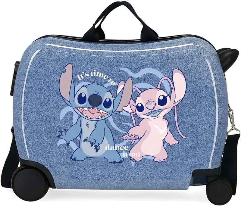 Disney ▫️ Mala infantil Stich «Dance it out», azul, 50 x 38 x 20 cm, rígida em ABS, fecho com combinação lateral, 34 L, 1,8 kg, 2 rodas, bagagem de mão