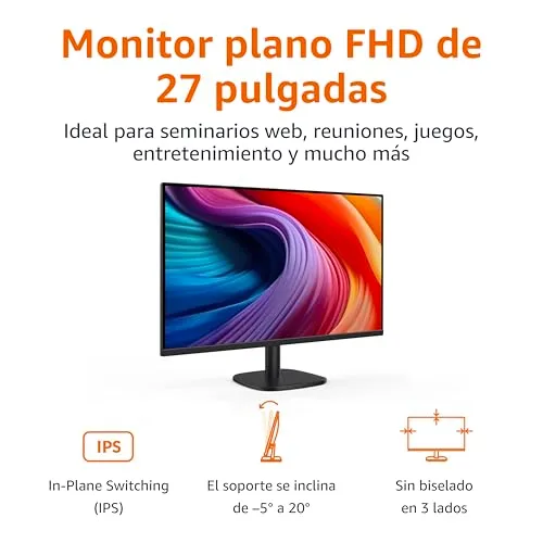 Amazon Basics ▫️ Monitor de 27"/68,6 cm, FHD 1080p, até 100 Hz, compatível com VESA, altifalantes integrados, preto 2