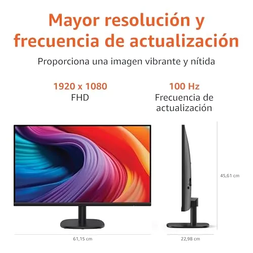 Amazon Basics ▫️ Monitor de 27"/68,6 cm, FHD 1080p, até 100 Hz, compatível com VESA, altifalantes integrados, preto 5