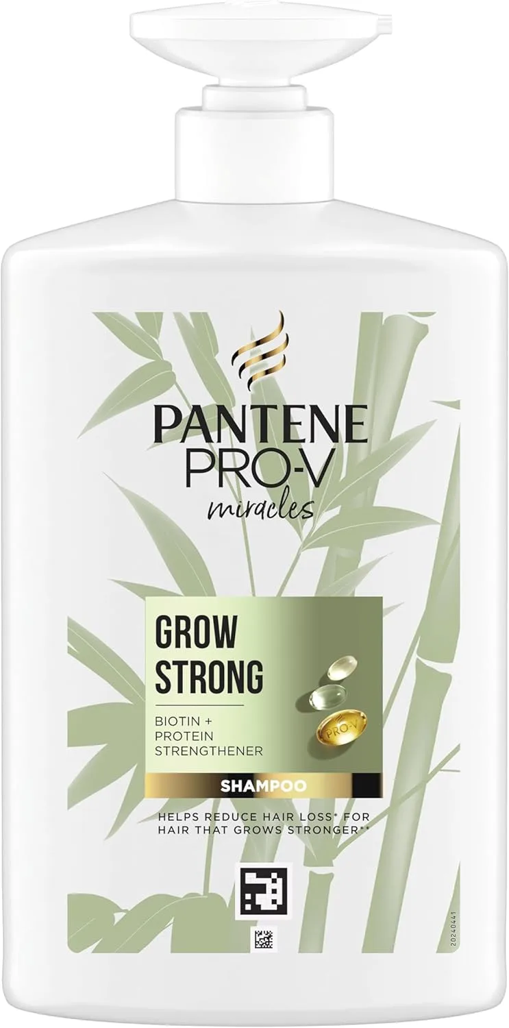 Pantene ▫️ Champô Fortalecedor do Crescimento Pro-V Milagres para Cabelos Secos e Estragados 1L com Biotina e Proteína. Reduz a quebra do cabelo para ajudar o cabelo a crescer longo e forte.