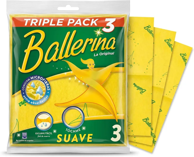 Ballerina ▫️ Bailarina Bayeta Amarela Original | Desde 1986 | 35x35 | Alta absorção | Lavável a 60° com lixívia | Embalagem de 3 unidades