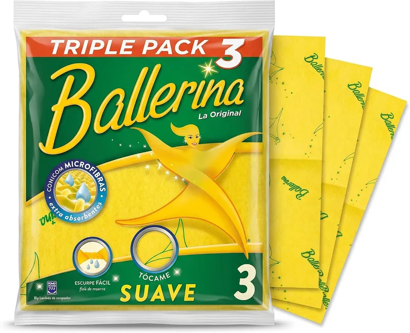 Ballerina ▫️ Bailarina Bayeta Amarela Original | Desde 1986 | 35x35 | Alta absorção | Lavável a 60° com lixívia | Embalagem de 3 unidades