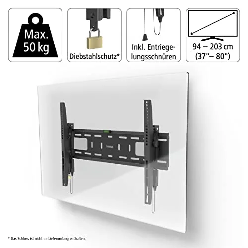Hama ▫️ Supp. Suporte de parede reclinável para TV, dispositivo antirroubo, 203 cm (80"), até 50 kg 2