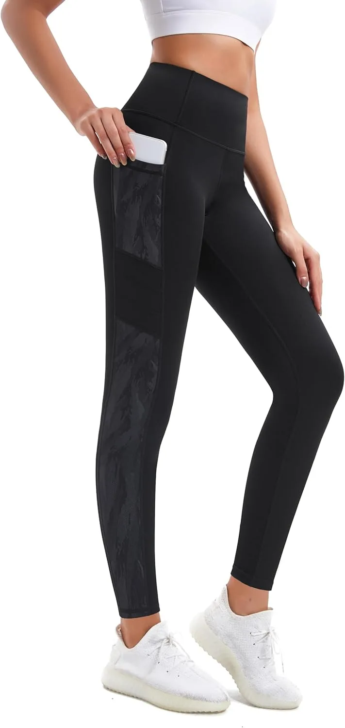 Buepeara ▫️ Leggings desportivas com bolsos, cintura alta, calças de corrida