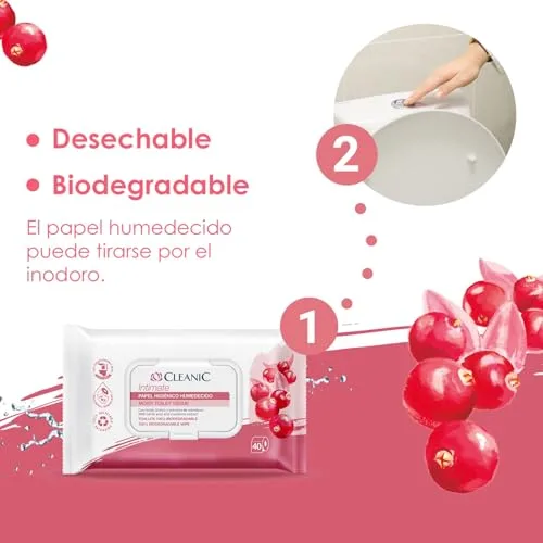 Cleanic ▫️ Intimate – Papel higiénico húmido descartável – 40 unidades – combina papel húmido e toalhitas. Limpa a zona íntima com extrato de mirtilo e prebiótico. 3